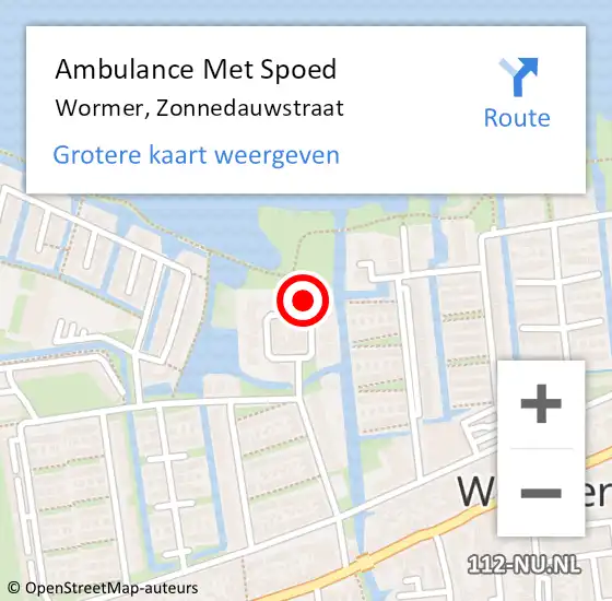 Locatie op kaart van de 112 melding: Ambulance Met Spoed Naar Wormer, Zonnedauwstraat op 30 mei 2022 14:23