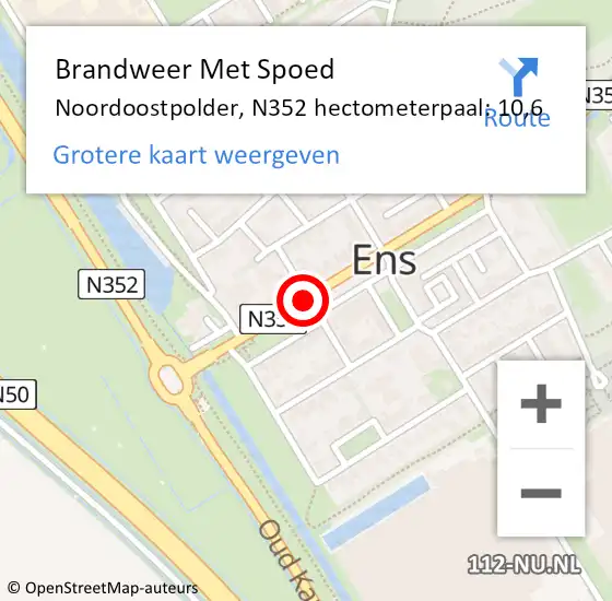 Locatie op kaart van de 112 melding: Brandweer Met Spoed Naar Noordoostpolder, N352 hectometerpaal: 10,6 op 30 mei 2022 14:26
