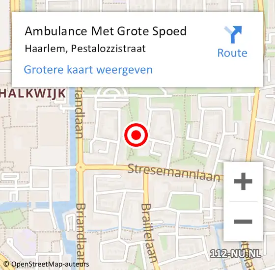 Locatie op kaart van de 112 melding: Ambulance Met Grote Spoed Naar Haarlem, Pestalozzistraat op 30 mei 2022 15:00