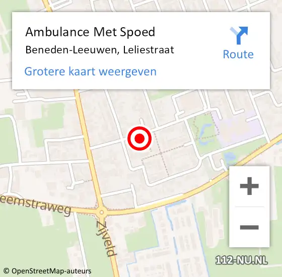 Locatie op kaart van de 112 melding: Ambulance Met Spoed Naar Beneden-Leeuwen, Leliestraat op 30 mei 2022 15:16