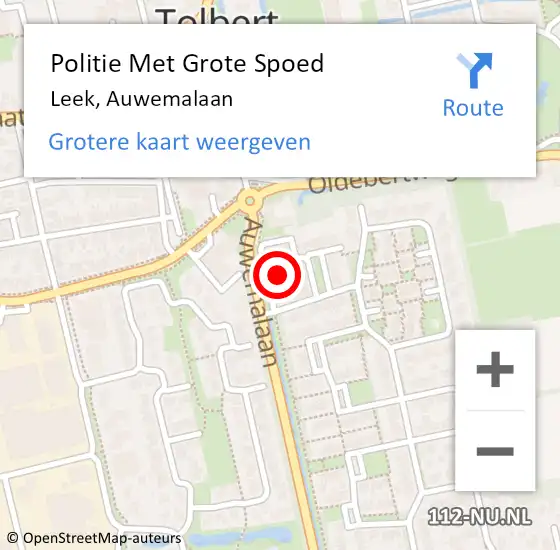 Locatie op kaart van de 112 melding: Politie Met Grote Spoed Naar Leek, Auwemalaan op 30 mei 2022 15:23