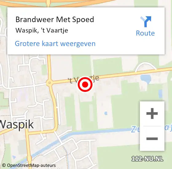Locatie op kaart van de 112 melding: Brandweer Met Spoed Naar Waspik, 't Vaartje op 30 mei 2022 15:56