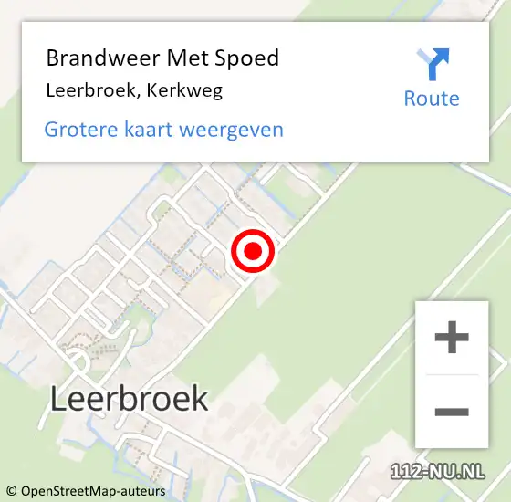 Locatie op kaart van de 112 melding: Brandweer Met Spoed Naar Leerbroek, Kerkweg op 30 mei 2022 16:06