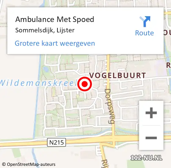 Locatie op kaart van de 112 melding: Ambulance Met Spoed Naar Sommelsdijk, Lijster op 30 mei 2022 16:12