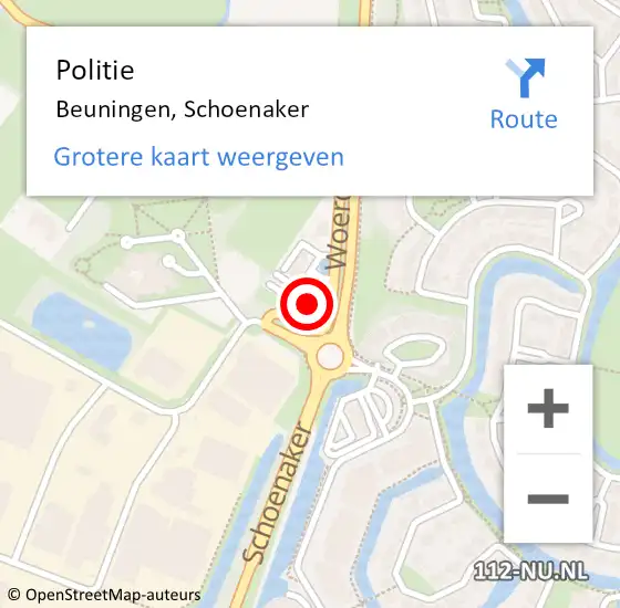 Locatie op kaart van de 112 melding: Politie Beuningen, Schoenaker op 30 mei 2022 16:18