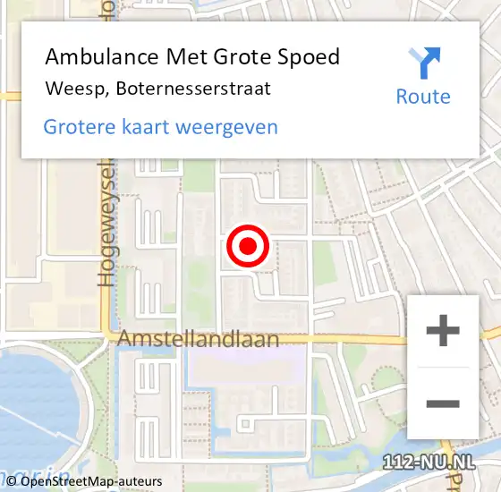 Locatie op kaart van de 112 melding: Ambulance Met Grote Spoed Naar Weesp, Boternesserstraat op 30 mei 2022 16:20