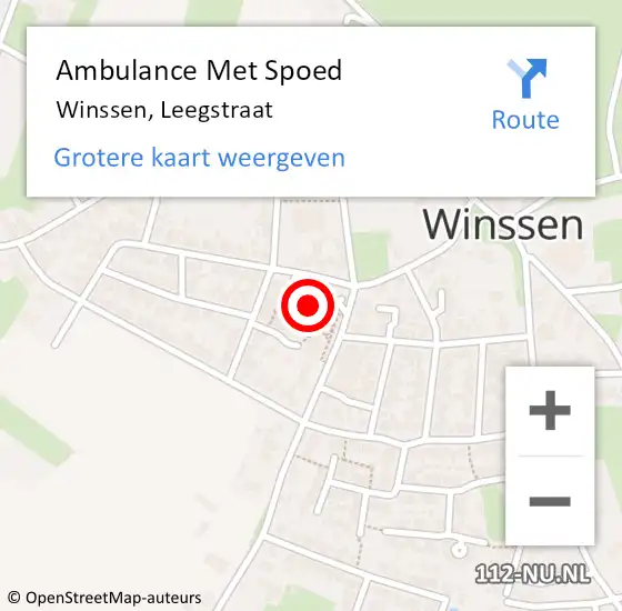 Locatie op kaart van de 112 melding: Ambulance Met Spoed Naar Winssen, Leegstraat op 30 mei 2022 16:22
