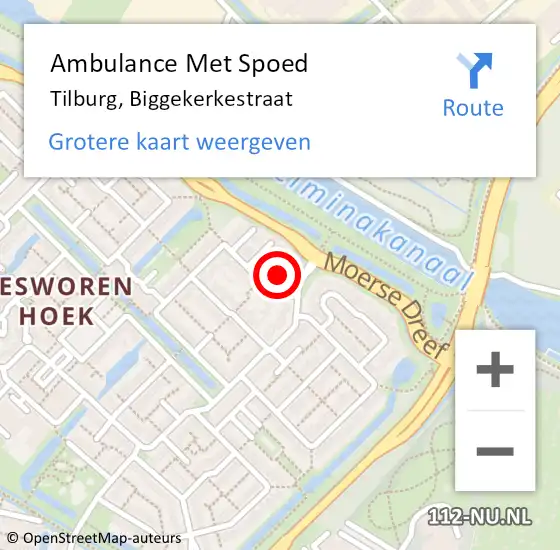 Locatie op kaart van de 112 melding: Ambulance Met Spoed Naar Tilburg, Biggekerkestraat op 18 juli 2014 18:41