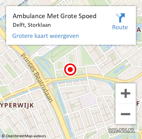 Locatie op kaart van de 112 melding: Ambulance Met Grote Spoed Naar Delft, Storklaan op 30 mei 2022 16:47