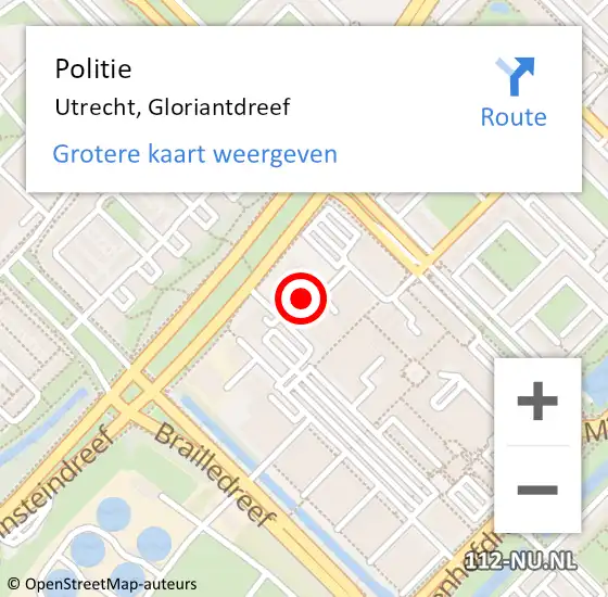 Locatie op kaart van de 112 melding: Politie Utrecht, Gloriantdreef op 30 mei 2022 16:54