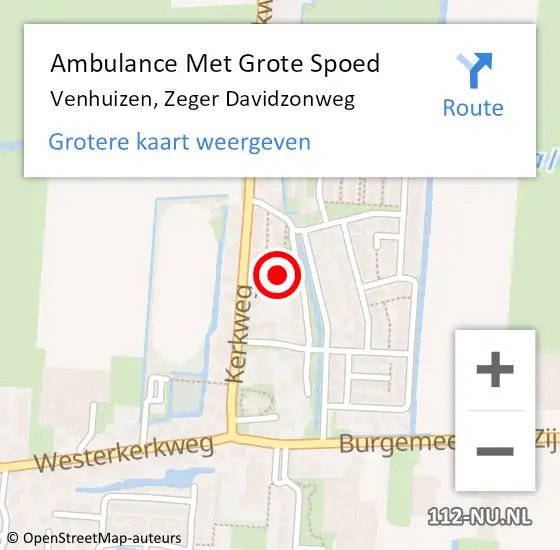 Locatie op kaart van de 112 melding: Ambulance Met Grote Spoed Naar Venhuizen, Zeger Davidzonweg op 30 mei 2022 17:06