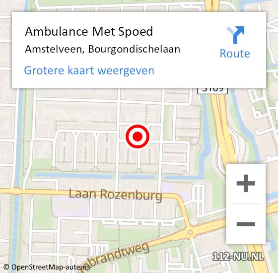 Locatie op kaart van de 112 melding: Ambulance Met Spoed Naar Amstelveen, Bourgondischelaan op 30 mei 2022 17:40