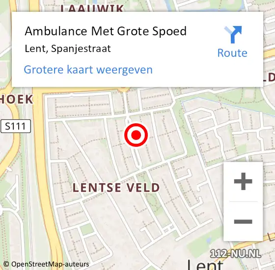 Locatie op kaart van de 112 melding: Ambulance Met Grote Spoed Naar Lent, Spanjestraat op 30 mei 2022 17:58