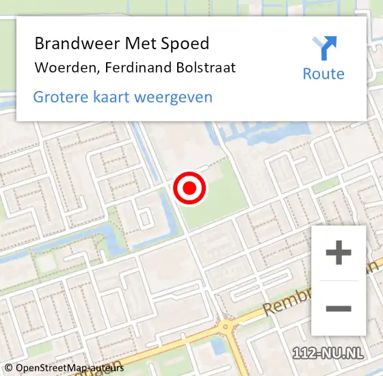 Locatie op kaart van de 112 melding: Brandweer Met Spoed Naar Woerden, Ferdinand Bolstraat op 30 mei 2022 18:40
