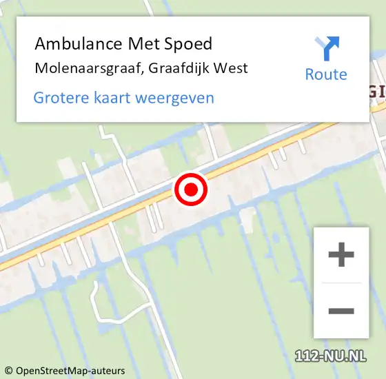 Locatie op kaart van de 112 melding: Ambulance Met Spoed Naar Molenaarsgraaf, Graafdijk West op 18 juli 2014 18:55