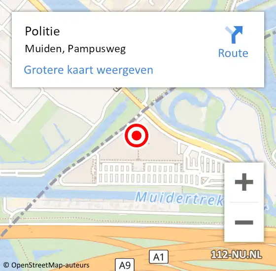 Locatie op kaart van de 112 melding: Politie Muiden, Pampusweg op 30 mei 2022 18:48