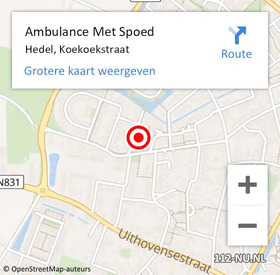 Locatie op kaart van de 112 melding: Ambulance Met Spoed Naar Hedel, Koekoekstraat op 30 mei 2022 19:17