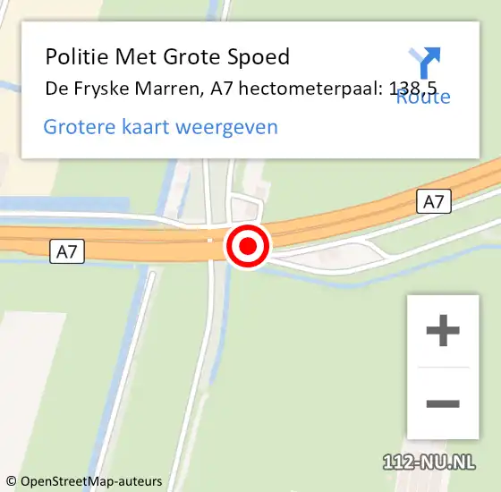 Locatie op kaart van de 112 melding: Politie Met Grote Spoed Naar De Fryske Marren, A7 hectometerpaal: 138,5 op 30 mei 2022 19:36