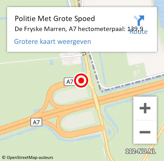 Locatie op kaart van de 112 melding: Politie Met Grote Spoed Naar De Fryske Marren, A7 hectometerpaal: 139,9 op 30 mei 2022 19:36