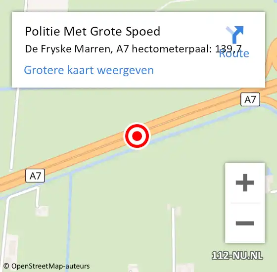 Locatie op kaart van de 112 melding: Politie Met Grote Spoed Naar De Fryske Marren, A7 hectometerpaal: 139,7 op 30 mei 2022 19:37