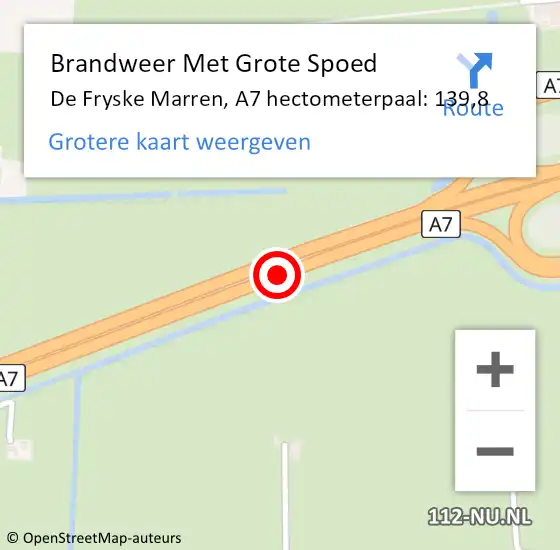 Locatie op kaart van de 112 melding: Brandweer Met Grote Spoed Naar De Fryske Marren, A7 hectometerpaal: 139,8 op 30 mei 2022 19:37