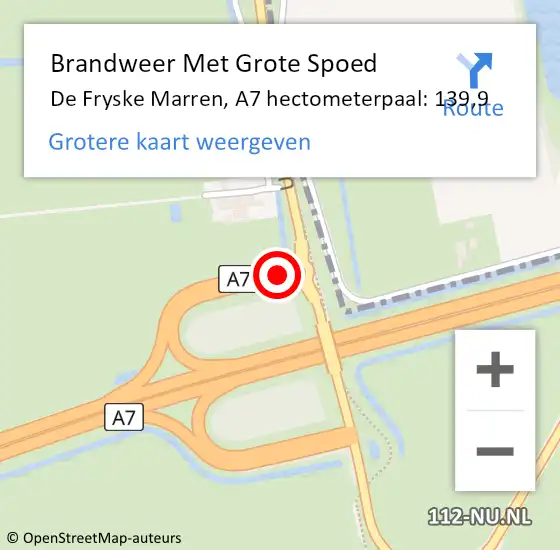 Locatie op kaart van de 112 melding: Brandweer Met Grote Spoed Naar De Fryske Marren, A7 hectometerpaal: 139,9 op 30 mei 2022 19:38