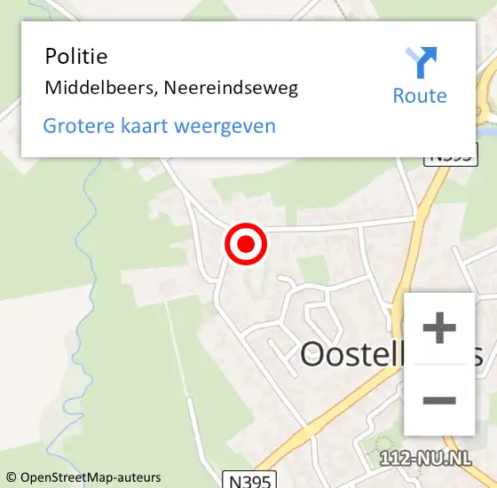 Locatie op kaart van de 112 melding: Politie Oost- West- en Middelbeers, Neereindseweg op 30 mei 2022 19:50