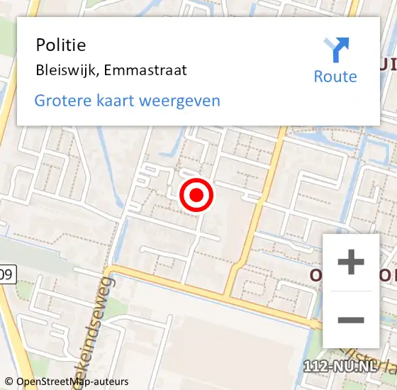 Locatie op kaart van de 112 melding: Politie Bleiswijk, Emmastraat op 30 mei 2022 20:08