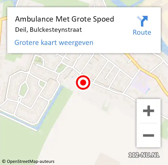 Locatie op kaart van de 112 melding: Ambulance Met Grote Spoed Naar Deil, Bulckesteynstraat op 30 mei 2022 20:26