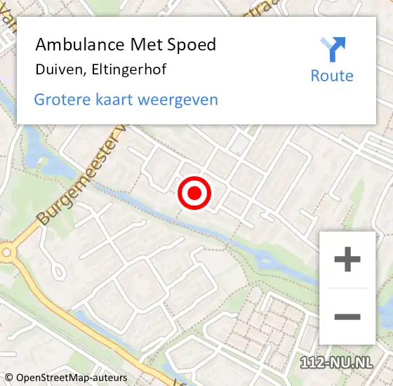 Locatie op kaart van de 112 melding: Ambulance Met Spoed Naar Duiven, Eltingerhof op 30 mei 2022 20:46