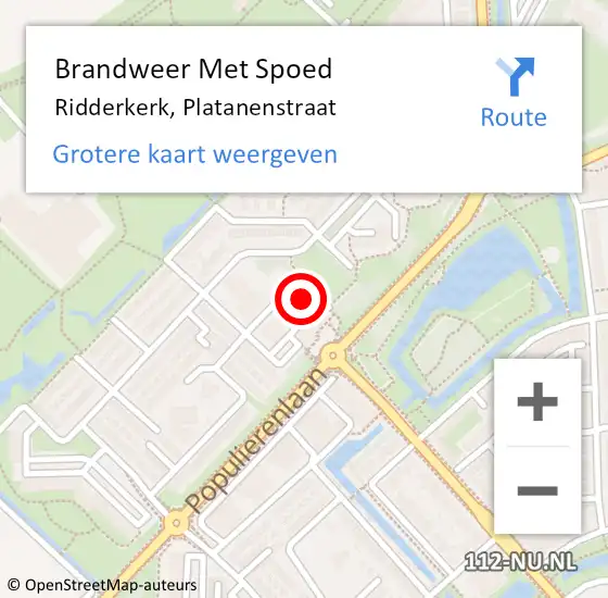 Locatie op kaart van de 112 melding: Brandweer Met Spoed Naar Ridderkerk, Platanenstraat op 30 mei 2022 20:47