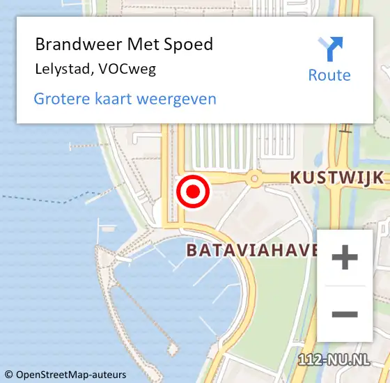 Locatie op kaart van de 112 melding: Brandweer Met Spoed Naar Lelystad, VOCweg op 30 mei 2022 21:02