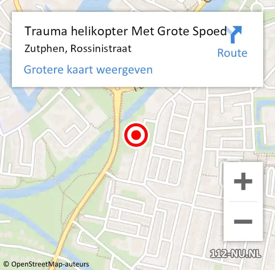 Locatie op kaart van de 112 melding: Trauma helikopter Met Grote Spoed Naar Zutphen, Rossinistraat op 30 mei 2022 21:27