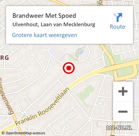 Locatie op kaart van de 112 melding: Brandweer Met Spoed Naar Ulvenhout, Laan van Mecklenburg op 5 september 2013 21:42