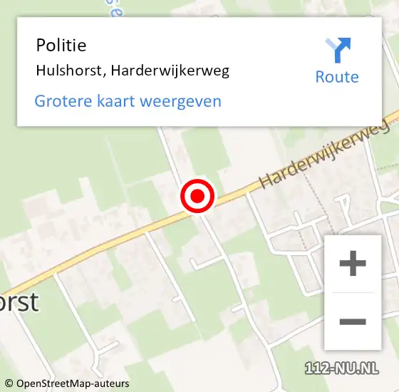 Locatie op kaart van de 112 melding: Politie Hulshorst, Harderwijkerweg op 30 mei 2022 22:50