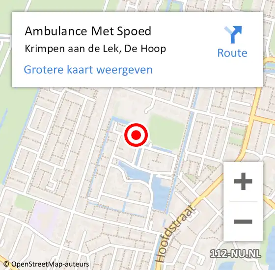 Locatie op kaart van de 112 melding: Ambulance Met Spoed Naar Krimpen aan de Lek, De Hoop op 30 mei 2022 22:57