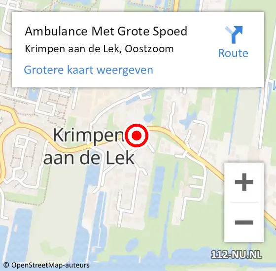 Locatie op kaart van de 112 melding: Ambulance Met Grote Spoed Naar Krimpen aan de Lek, Oostzoom op 30 mei 2022 23:11