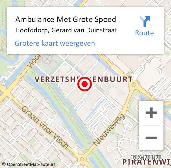 Locatie op kaart van de 112 melding: Ambulance Met Grote Spoed Naar Hoofddorp, Gerard van Duinstraat op 30 mei 2022 23:19