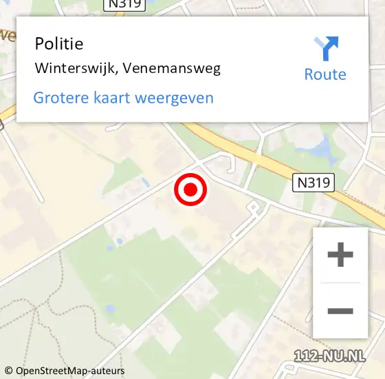 Locatie op kaart van de 112 melding: Politie Winterswijk, Venemansweg op 30 mei 2022 23:32