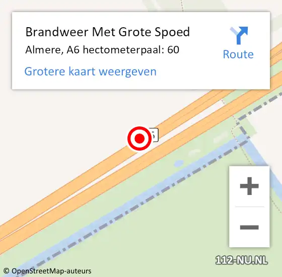 Locatie op kaart van de 112 melding: Brandweer Met Grote Spoed Naar Almere, A6 hectometerpaal: 60 op 31 mei 2022 02:33