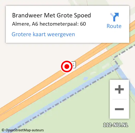 Locatie op kaart van de 112 melding: Brandweer Met Grote Spoed Naar Almere, A6 hectometerpaal: 60 op 31 mei 2022 02:34