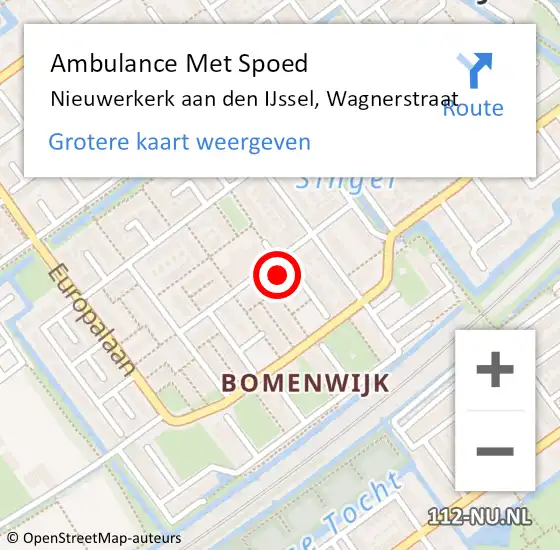 Locatie op kaart van de 112 melding: Ambulance Met Spoed Naar Nieuwerkerk aan den IJssel, Wagnerstraat op 31 mei 2022 03:12