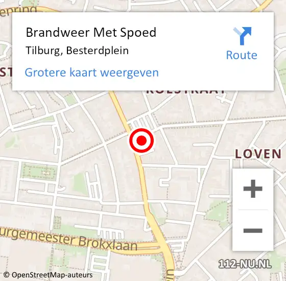 Locatie op kaart van de 112 melding: Brandweer Met Spoed Naar Tilburg, Besterdplein op 31 mei 2022 03:46