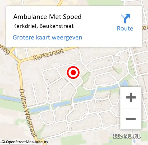 Locatie op kaart van de 112 melding: Ambulance Met Spoed Naar Kerkdriel, Beukenstraat op 31 mei 2022 06:04