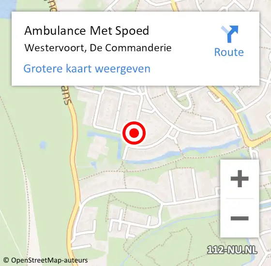 Locatie op kaart van de 112 melding: Ambulance Met Spoed Naar Westervoort, De Commanderie op 31 mei 2022 08:03