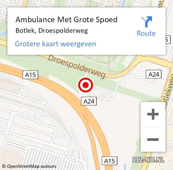 Locatie op kaart van de 112 melding: Ambulance Met Grote Spoed Naar Botlek, Droespolderweg op 31 mei 2022 08:07