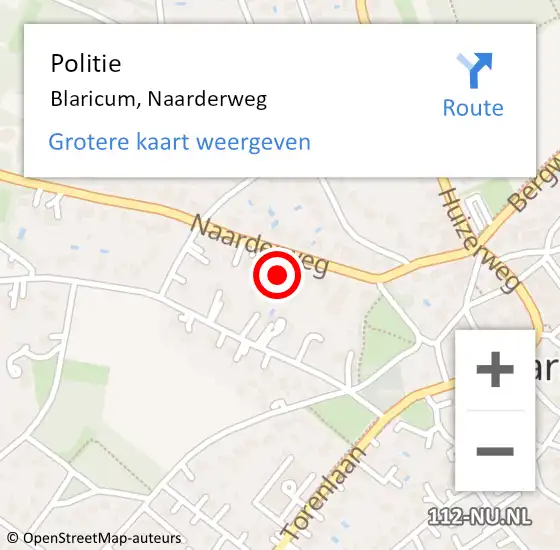 Locatie op kaart van de 112 melding: Politie Blaricum, Naarderweg op 31 mei 2022 08:15