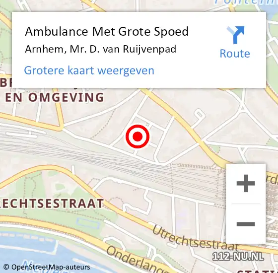 Locatie op kaart van de 112 melding: Ambulance Met Grote Spoed Naar Arnhem, Mr. D. van Ruijvenpad op 31 mei 2022 08:18