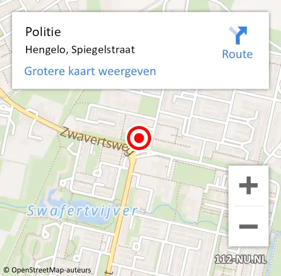 Locatie op kaart van de 112 melding: Politie Hengelo, Spiegelstraat op 31 mei 2022 08:22