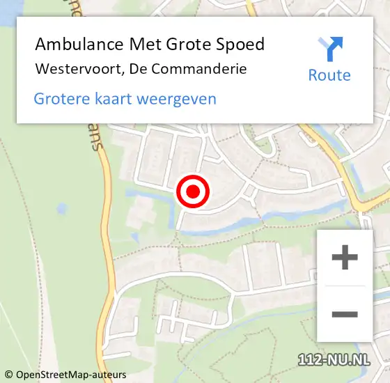 Locatie op kaart van de 112 melding: Ambulance Met Grote Spoed Naar Westervoort, De Commanderie op 31 mei 2022 08:27